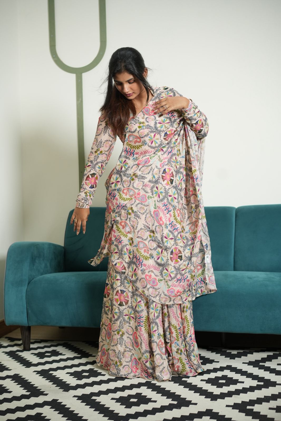 Printed Beige Lehenga