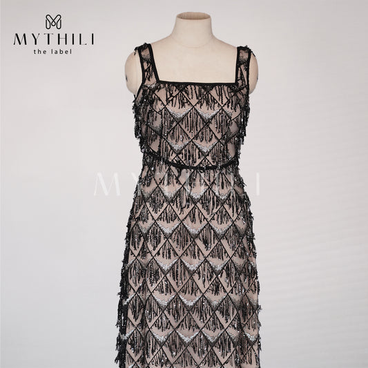 BLACK FRINGE GOWN
