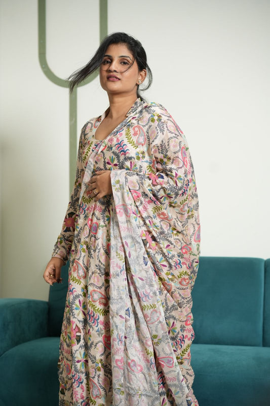 Printed Beige Lehenga