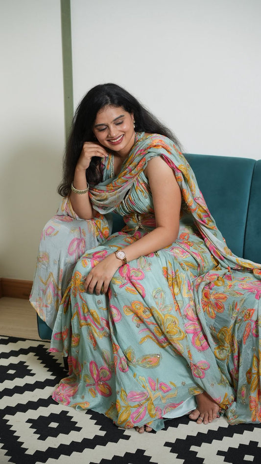 Pastel Blue Sharara Set