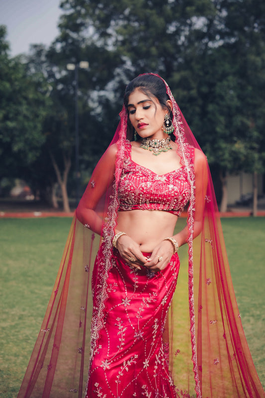 Crimson Mermaid Lehenga
